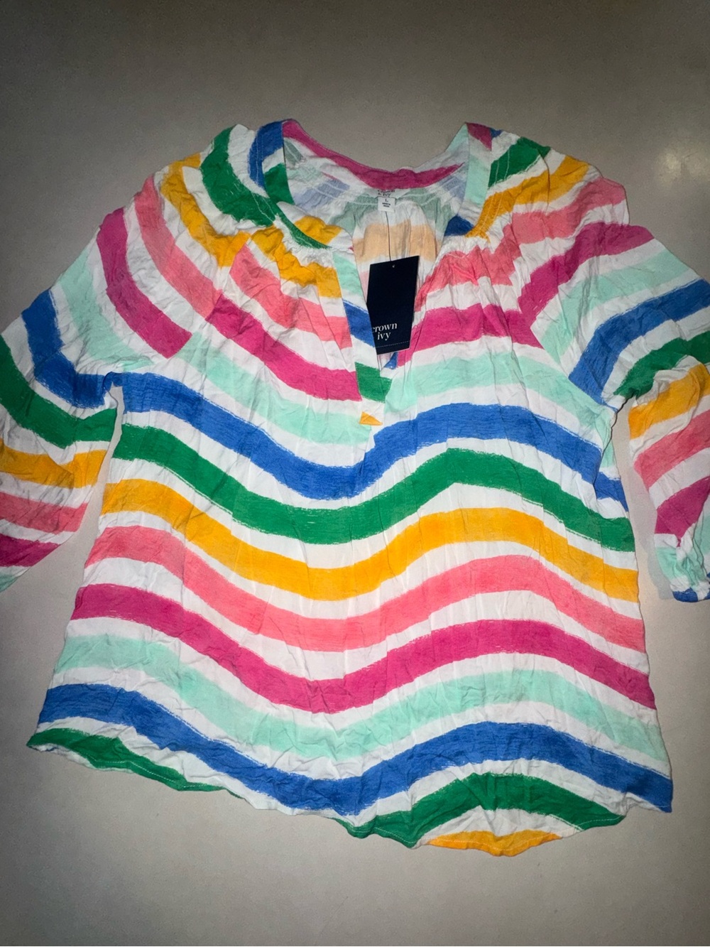 NWT Crown & Ivy Womens Rainbow Striped Shirt Large L